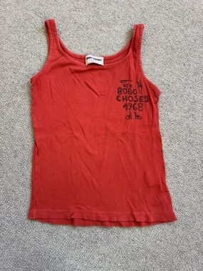 Bobo Choses Coral-Red Ribbed Tank with Logo Print